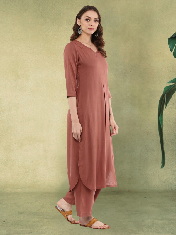 Rayon Solid Straight Kurta Set with Palazzo Pant