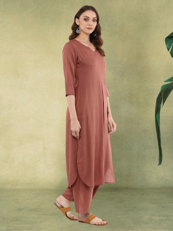 Idalia Women Rust Solid Kurta with Palazzos