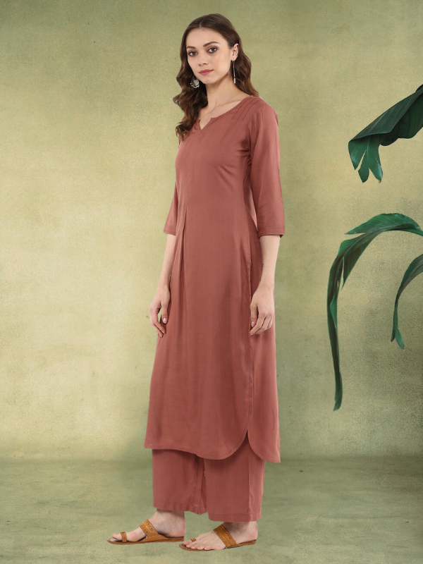 Rayon Solid Straight Kurta Set with Palazzo Pant