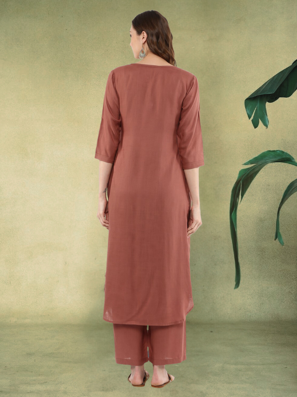 Rayon Solid Straight Kurta Set with Palazzo Pant