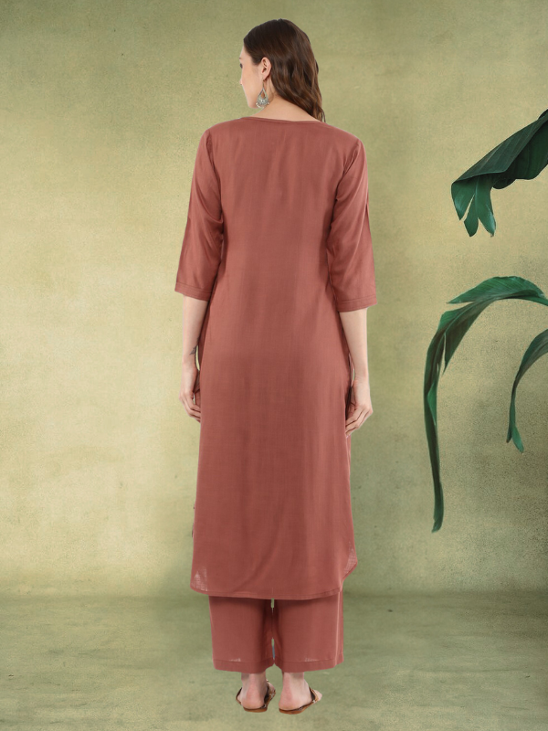 Idalia Women Rust Solid Kurta with Palazzos