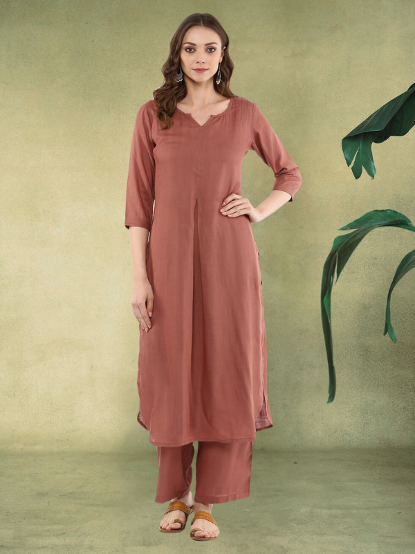 Rayon Solid Straight Kurta Set with Palazzo Pant