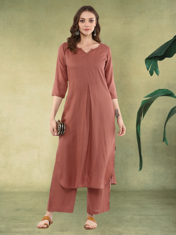 Rayon Solid Straight Kurta Set with Palazzo Pant