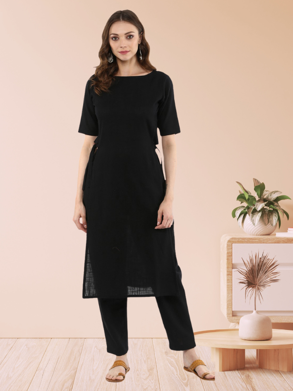 Idalia Solid Straight Black Kurta Set with Pant