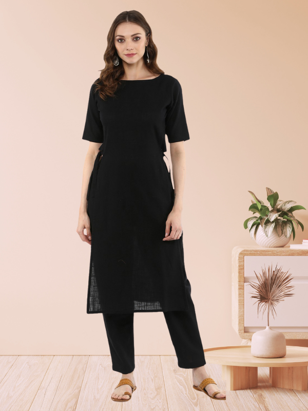 Black Straight Kurta With Pants