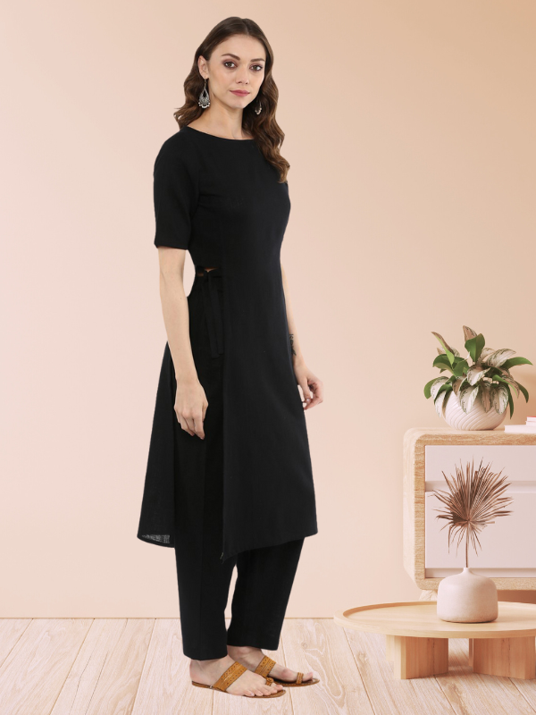 Idalia Solid Straight Black Kurta Set with Pant