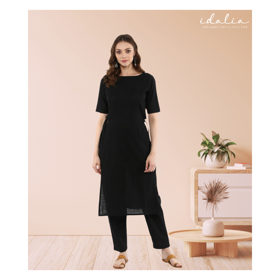 Black Straight Kurta With Pants