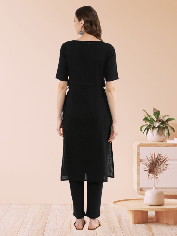 Idalia Solid Straight Black Kurta Set with Pant