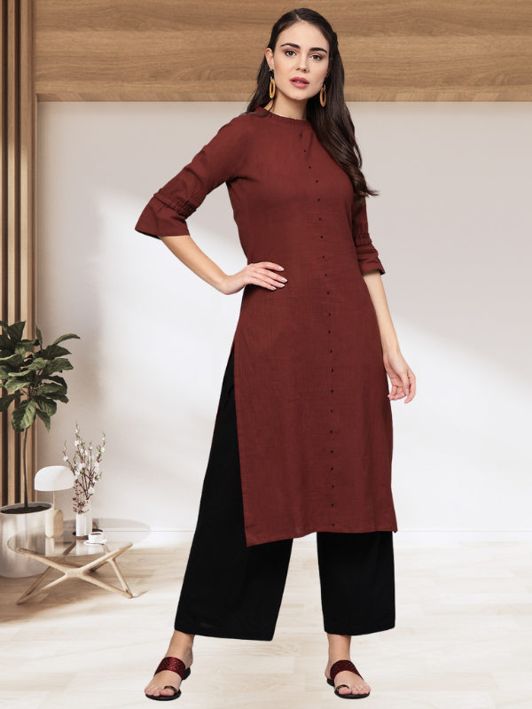 Idalia Maroon Straight Cotton Kurta