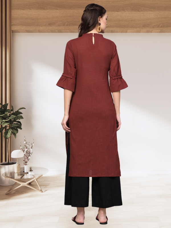 Idalia Maroon Straight Cotton Kurta
