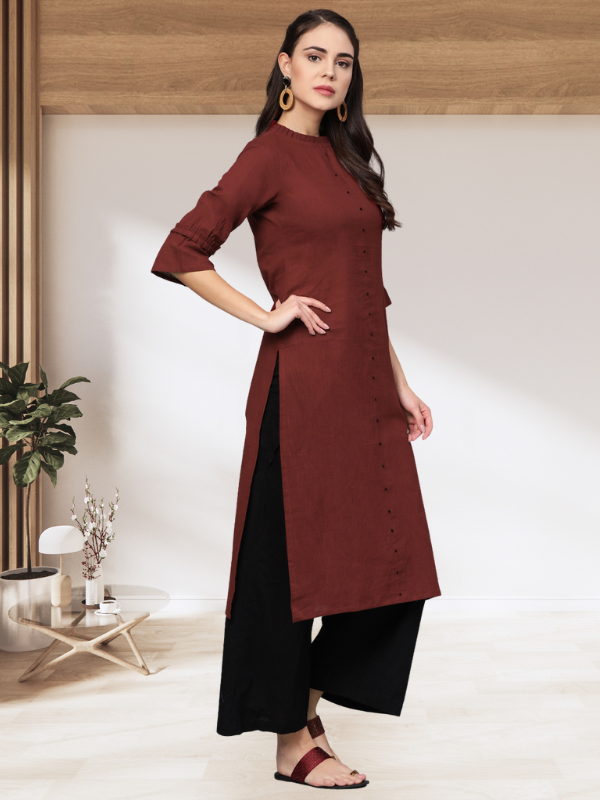 Idalia Maroon Straight Cotton Kurta