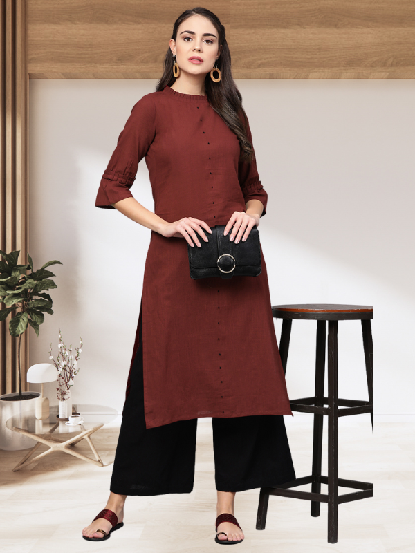 Idalia Maroon Straight Cotton Kurta