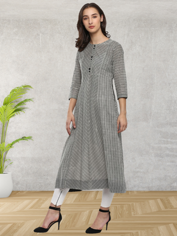 Idalia Striped Black & White Flared Kurta