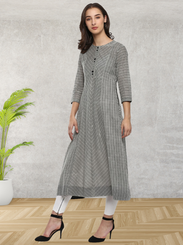 Striped Black & White Flared Kurta