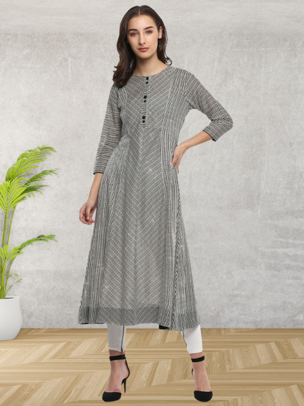 Idalia Striped Black & White Flared Kurta