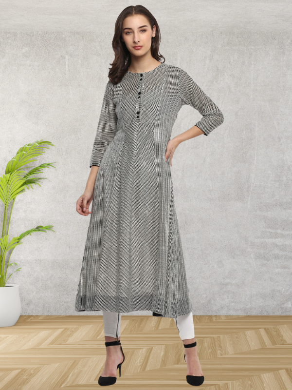 Striped Black & White Flared Kurta