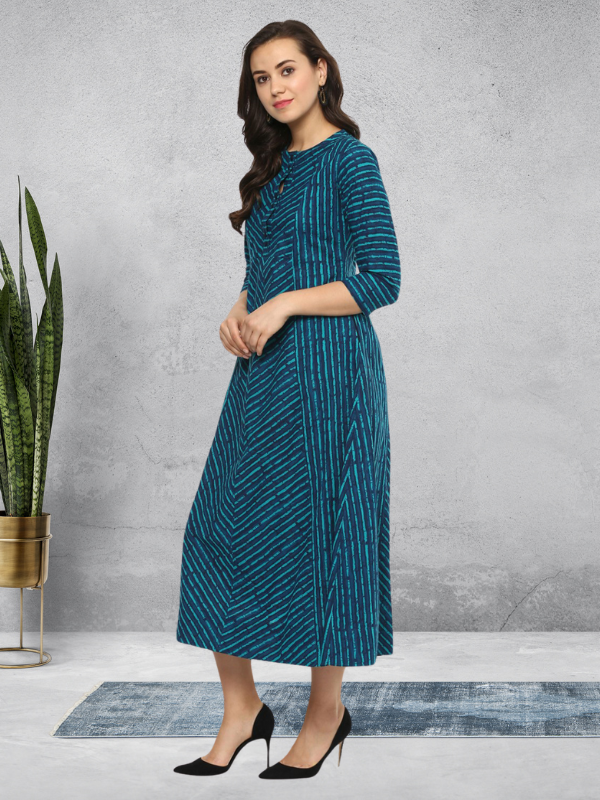 Idalia Teal Blue Striped Flared Dress