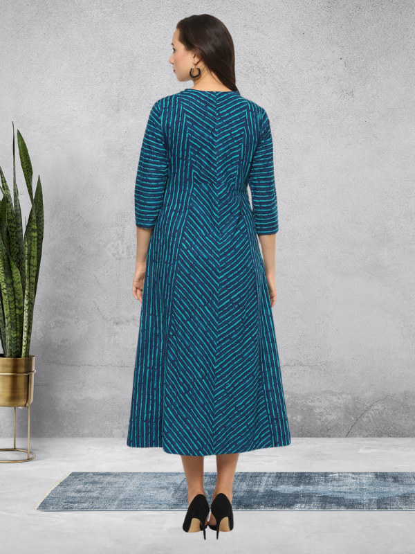 Idalia Teal Blue Striped Flared Dress