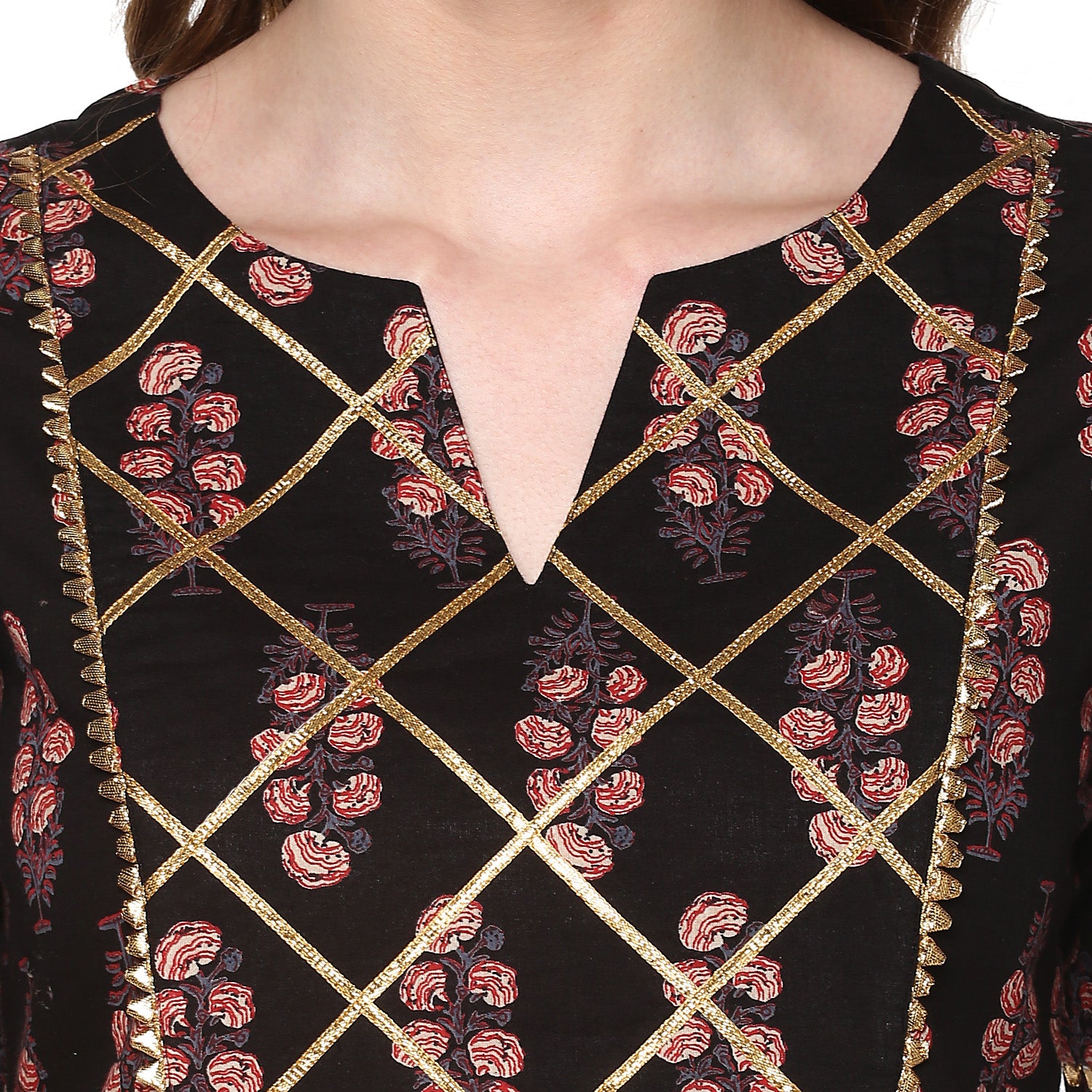 Black Printed Cotton Kurta Set