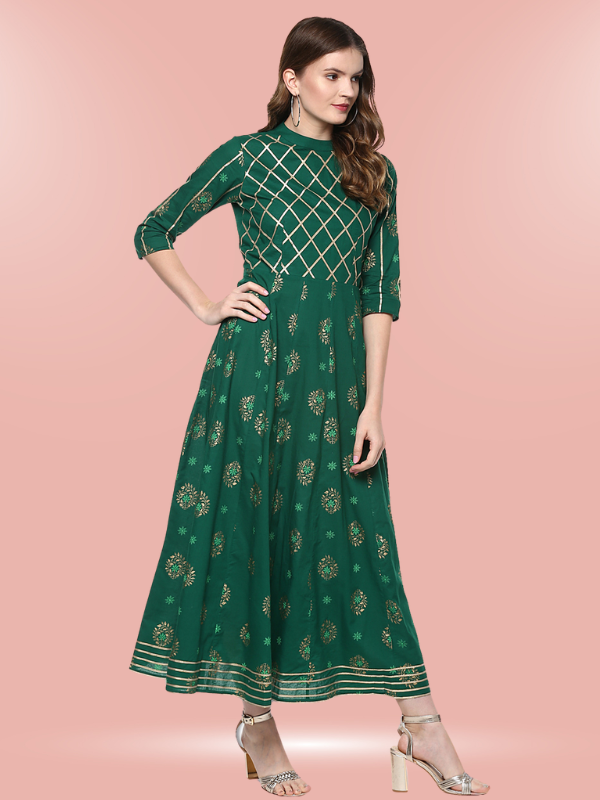 Idalia Green Cotton Anarkali Kurta