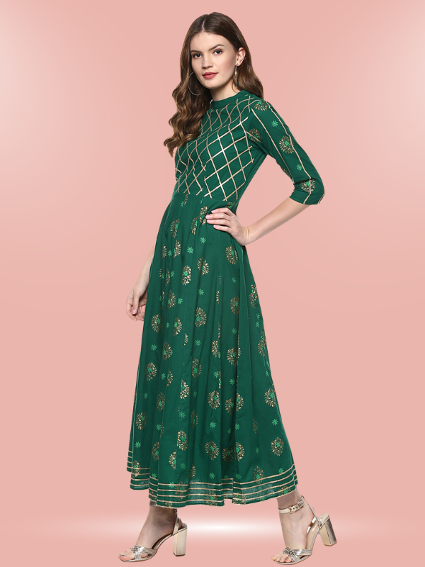 Idalia Green Cotton Anarkali Kurta