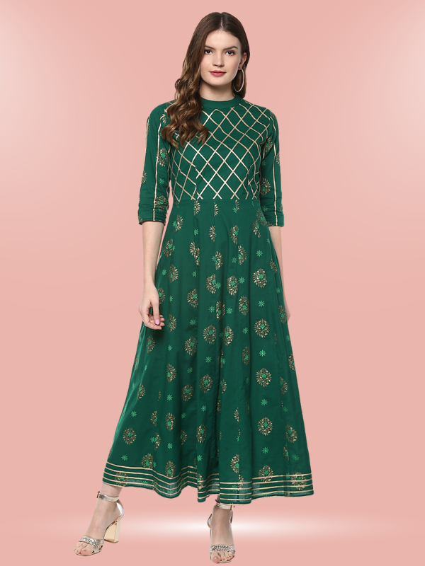 Idalia Green Cotton Anarkali Kurta