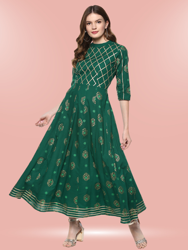 Idalia Green Cotton Anarkali Kurta