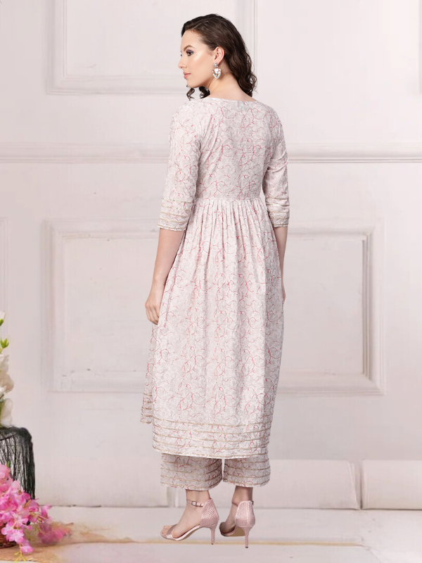 Baby Pink Printed Flared Kurta Set