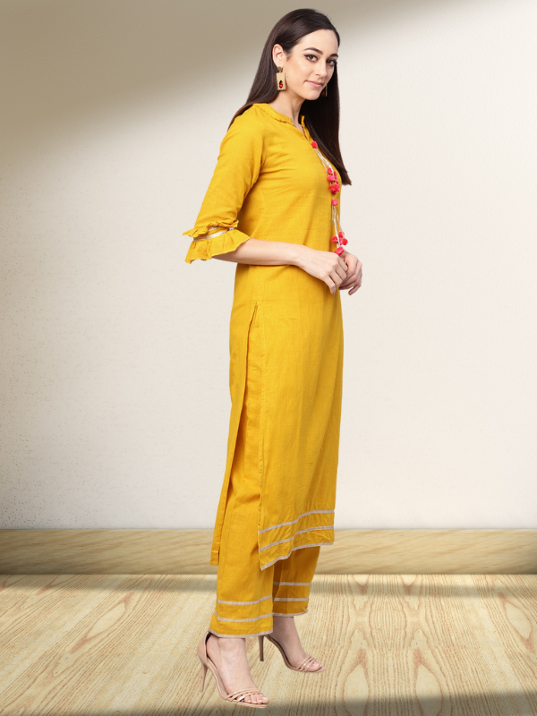 Mustard Solid Kurta With Palazzo Pants