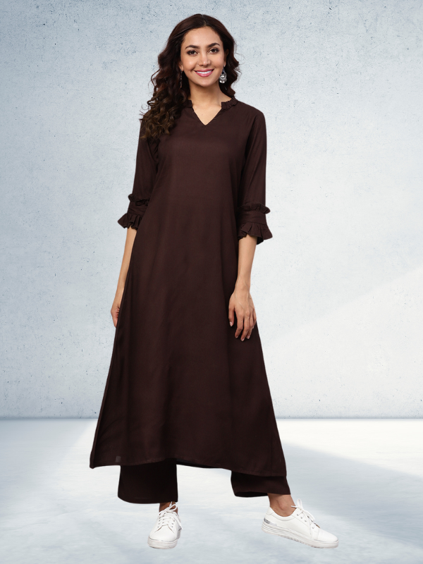 Maroon A-line Kurta With Palazzo Pants