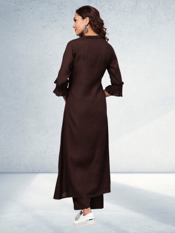 Maroon A-line Kurta With Palazzo Pants