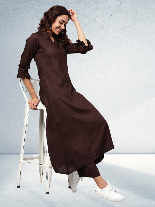 Maroon A-line Kurta With Palazzo Pants