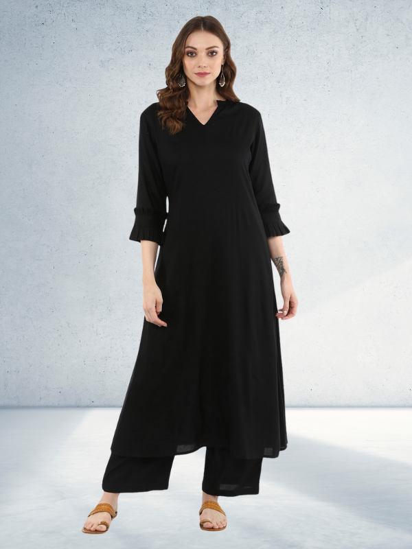Solid A-line Kurta With Palazzo Pants
