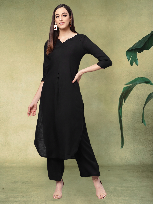 Rayon Solid Straight Kurta Set with Palazzo Pant