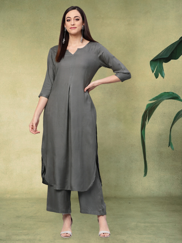 Rayon Solid Straight Kurta Set with Palazzo Pant