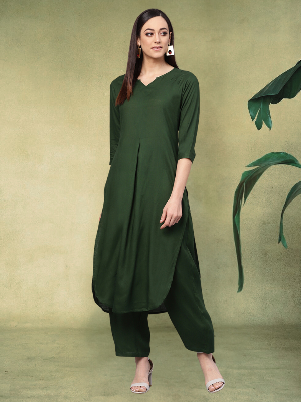 Rayon Solid Straight Kurta Set with Palazzo Pant