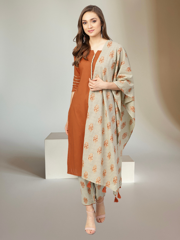Idalia Boota Printed Kurta With Stripes Palazzo Pants And Dupatta