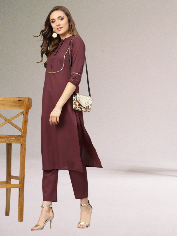 Idalia Maroon Cotton Kurta With Palazzo Pants and Printed Dupatta
