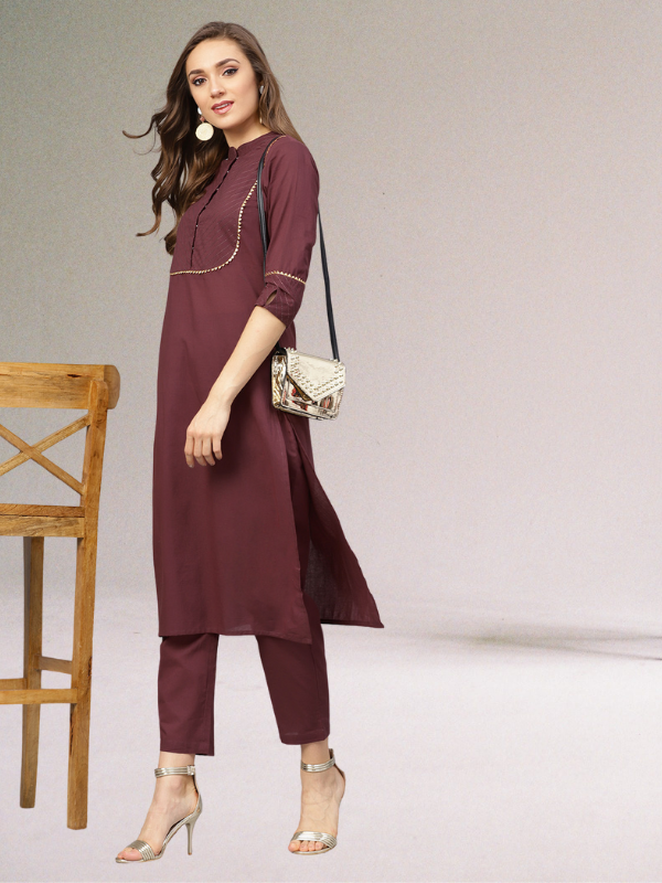 Raspberry Color Kurta With Pants