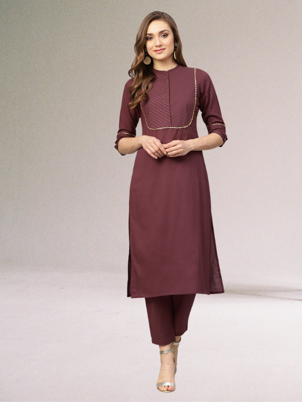 Idalia Maroon Cotton Kurta With Palazzo Pants and Printed Dupatta
