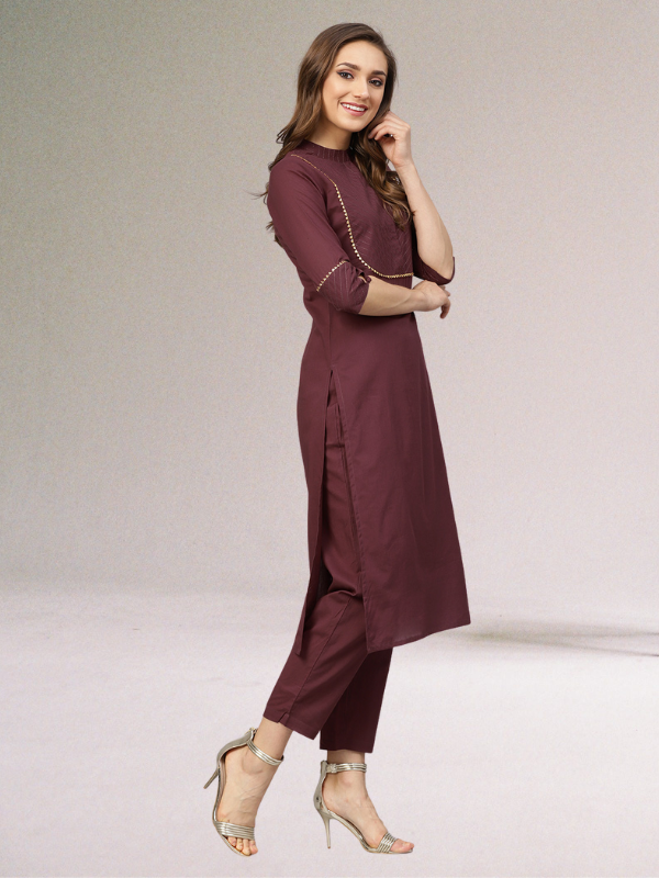 Raspberry Color Kurta With Pants