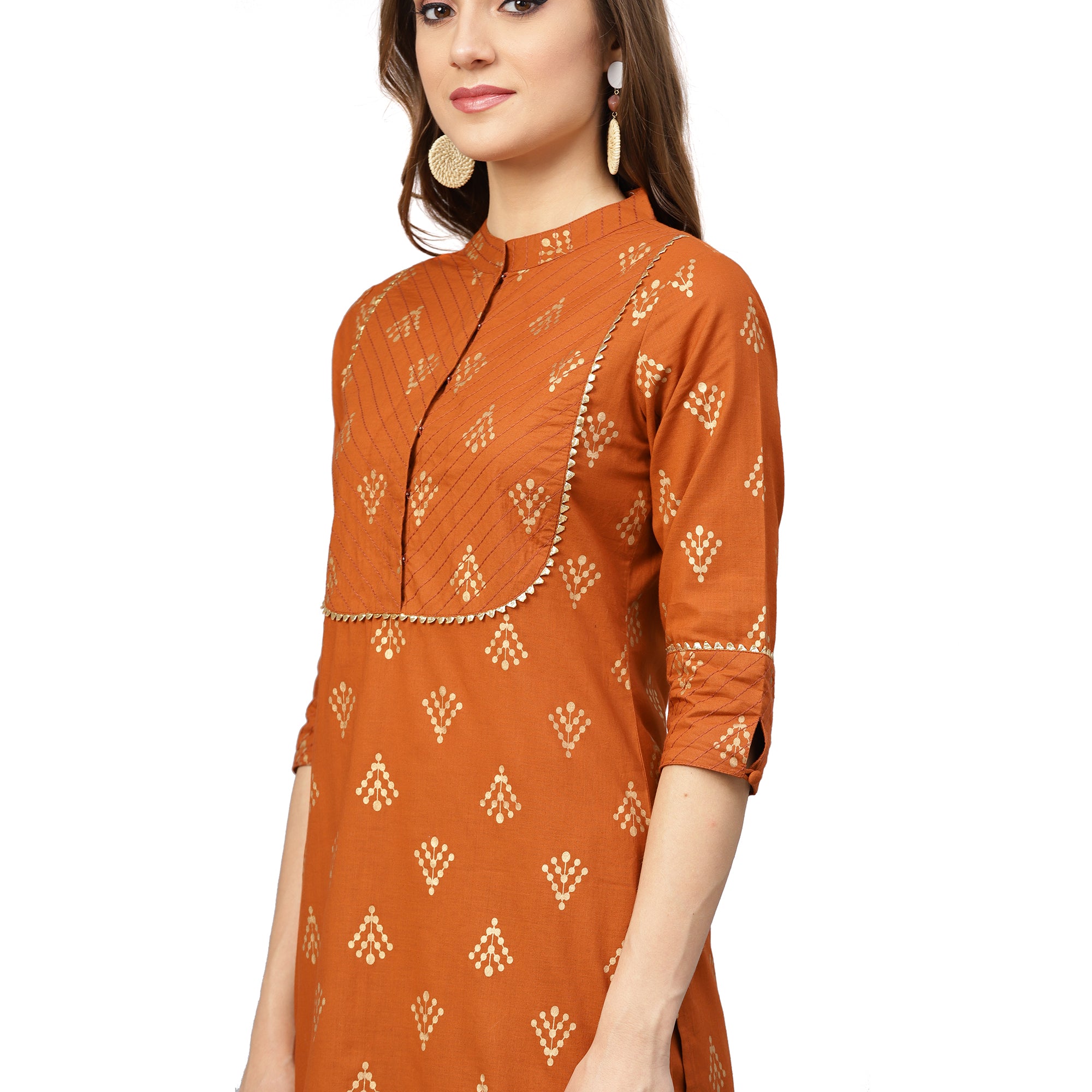 Gold Print Kurta With Pants