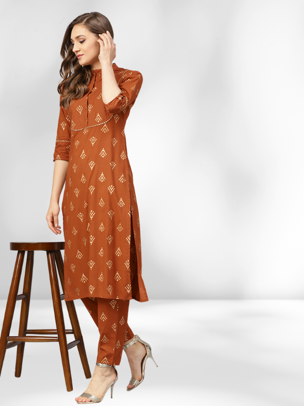 Gold Print Kurta With Pants
