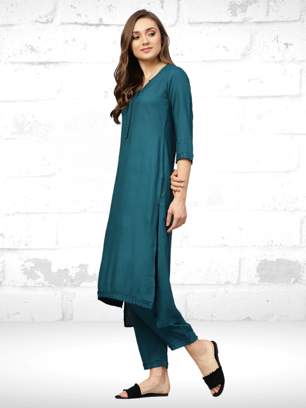 Teal Color Kurta With Pants