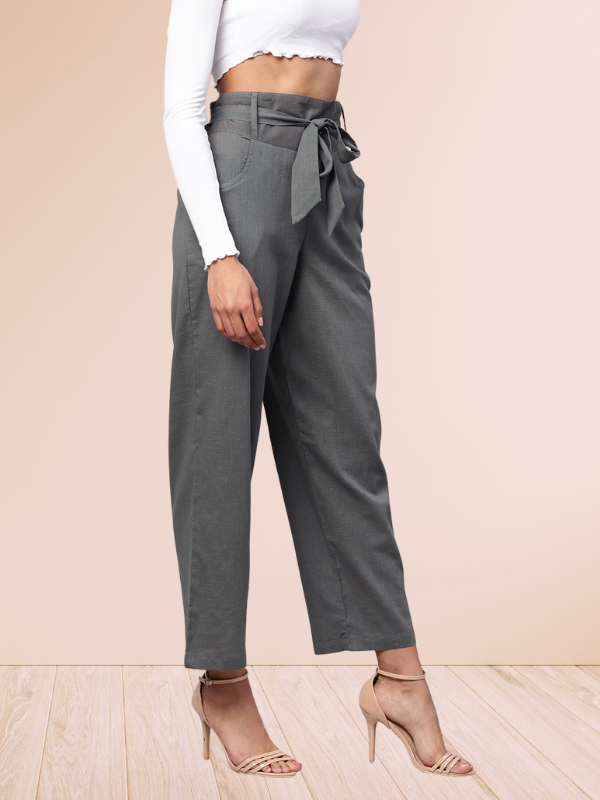 Grey Solid Trousers