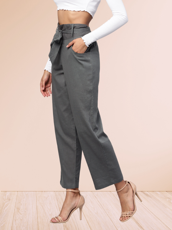 Grey Solid Trousers Online - Idalia