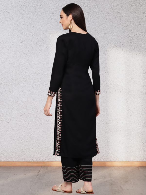 Embroidered Black Kurta With Palazzo Pants