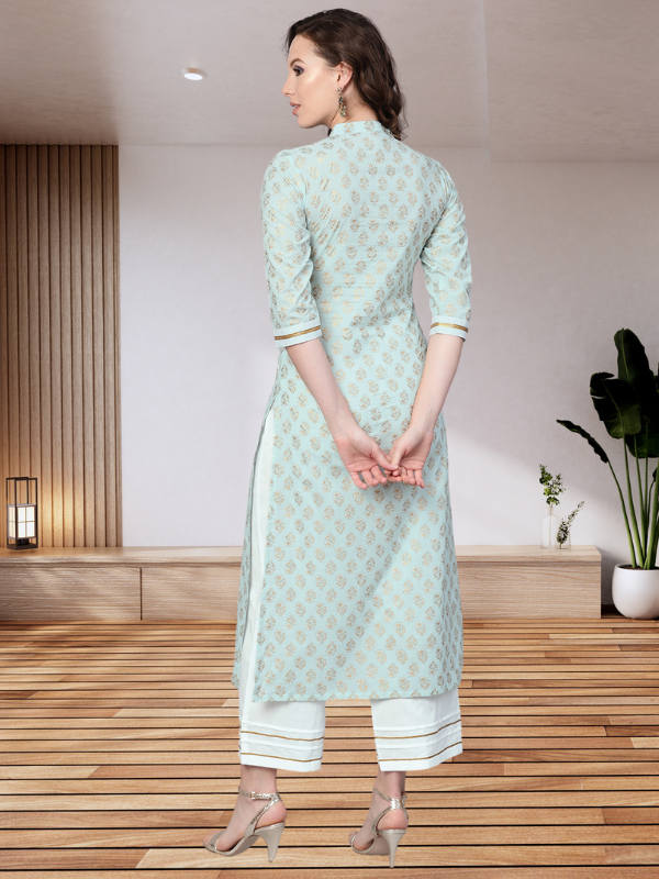 Idalia Sky Blue Khari Gold Print Kurta Set
