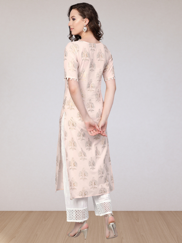 Idalia Gold Print Kurta With Schiffli Palazzo Pant