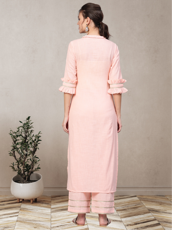 Baby Pink Solid Kurta With Palazzo Pants